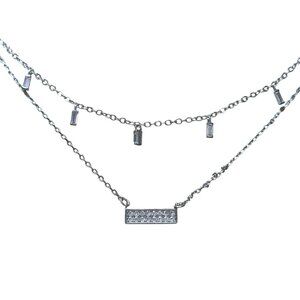White‎ House Black Market Layered Cubic Zirconia Bar Pendant Necklace In Rhodium